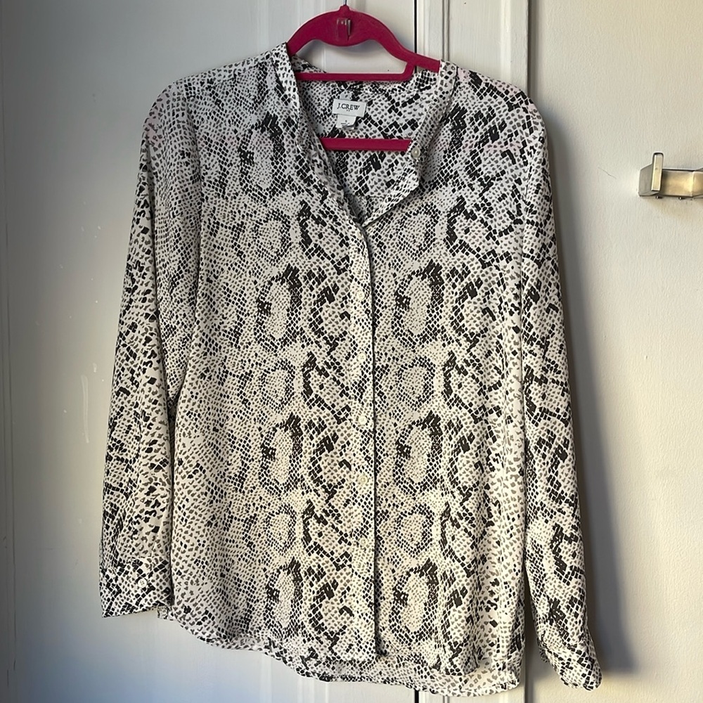 J. Crew Factory Reptile Snakeskin Gray Blouse Top Chiffon S